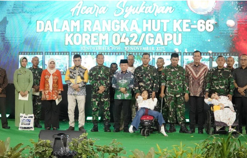 Hadiri Syukuran HUT ke‑66 Korem 042/Gapu, Gubernur Al Haris: Pemprov siap Dukung Pembangunan Kodam dan Pangkalan Udara Baru