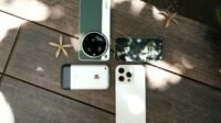 Smartphone desain mirip iPhone dengan kamera berkualitas tinggi, menampilkan hasil foto tajam dan detail.