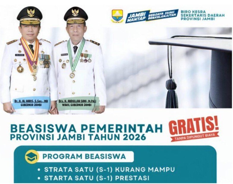 Beasiswa S1 Provinsi Jambi Tahun 2026 Dibuka hingga 11 Juni, Cek Persyaratannya